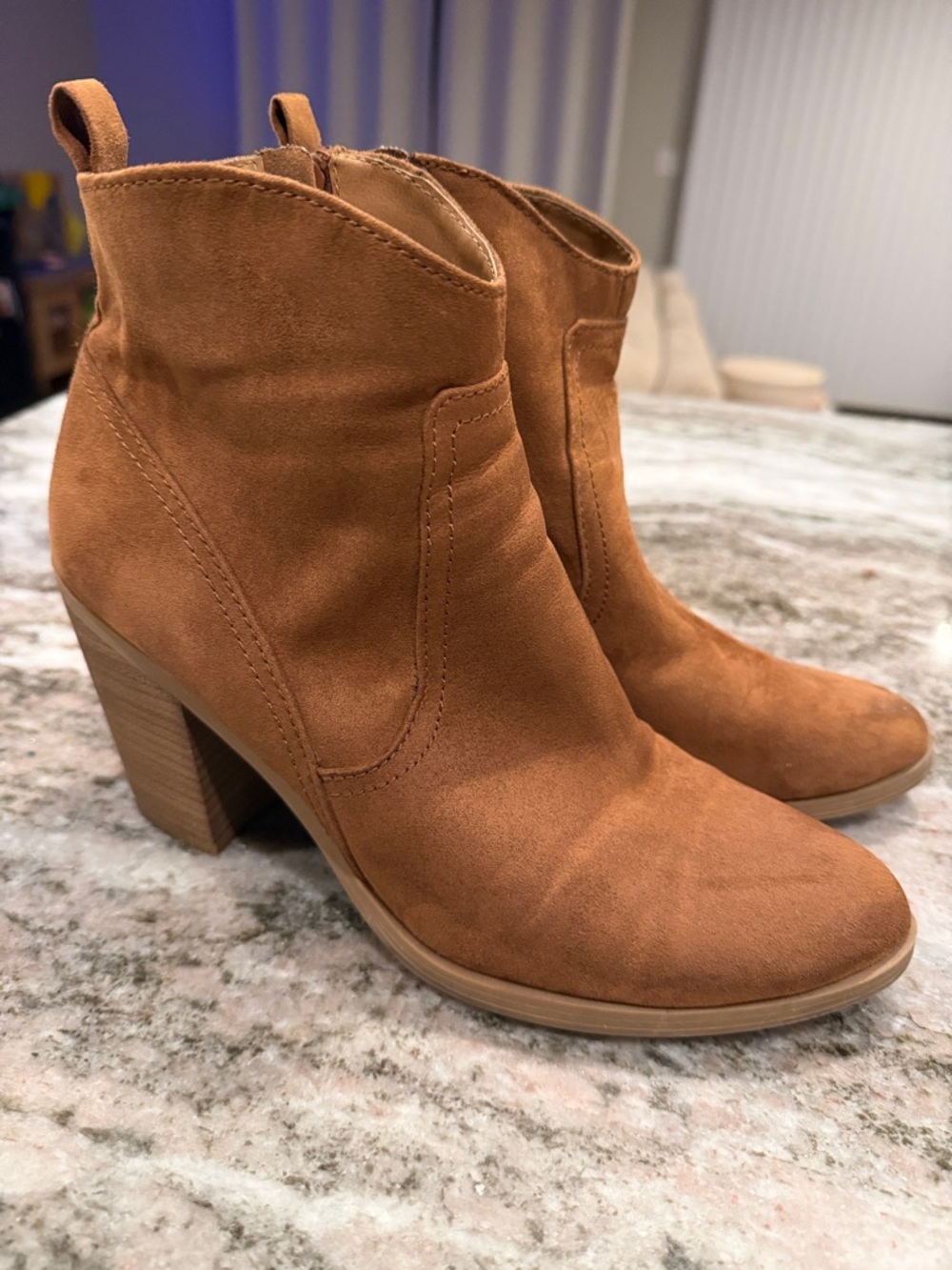 Women's Tan Suede Block Heel Ankle Boots